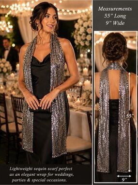 Remington Silver Sequin Evening Scarf Shawl Formal Party Wrap Glam One Size